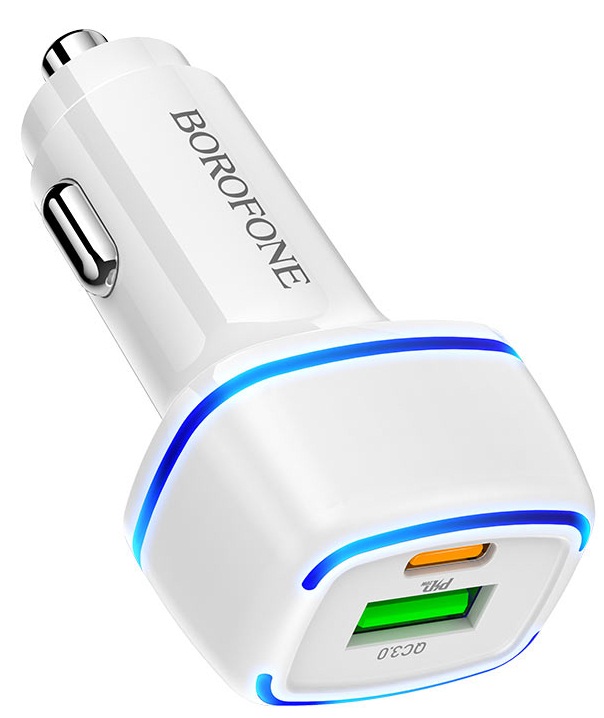 Автомобильное зарядное устройство USB Borofone BZ14 (кабель Type-C) Белый