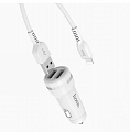 Автомобильное зарядное устройство USB Hoco Z27 (2.4A, 2 порта, кабель Lightning) Белый
